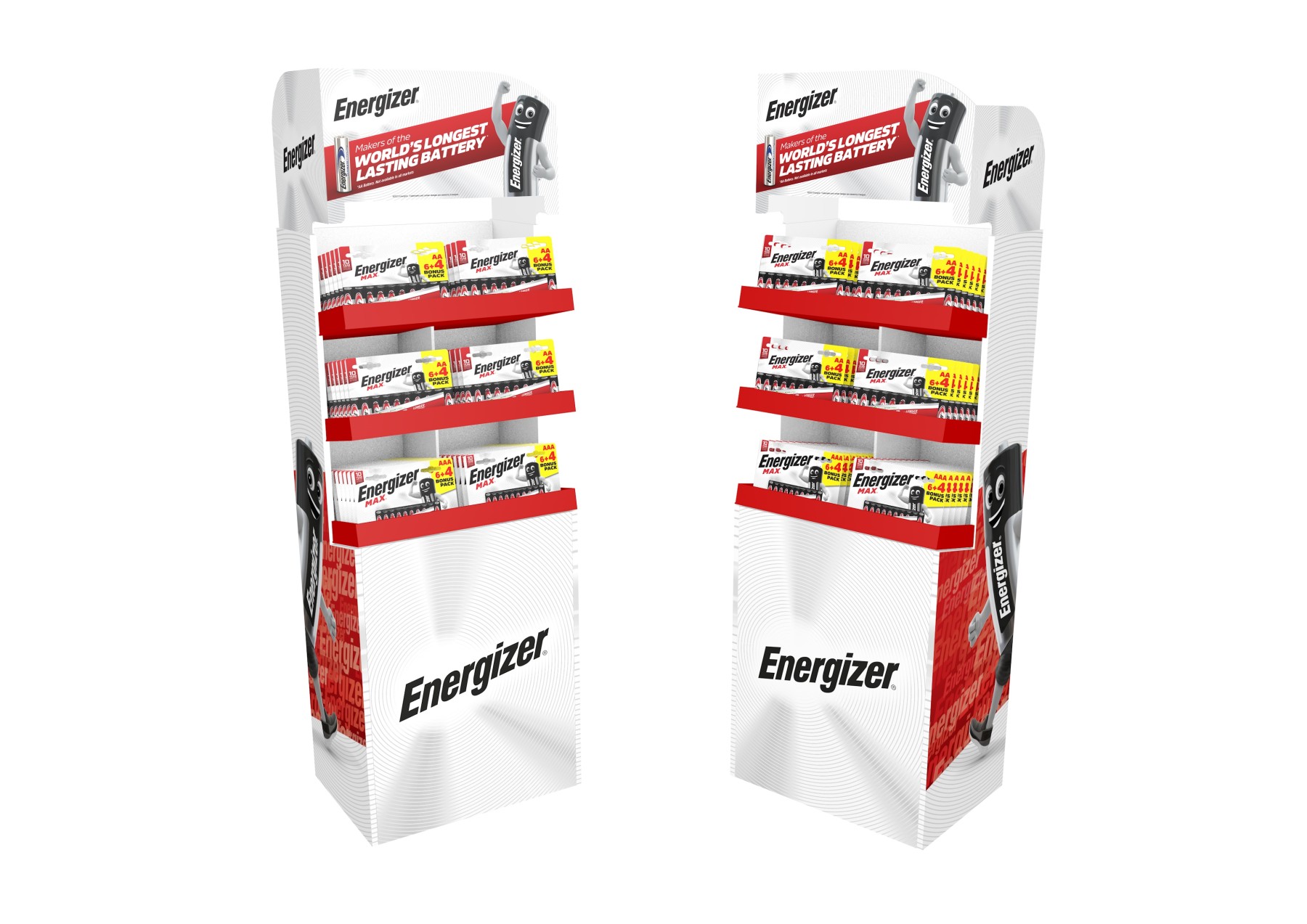 Energizer Max AA and AAA Packs of 6+4 Floor Display Stand